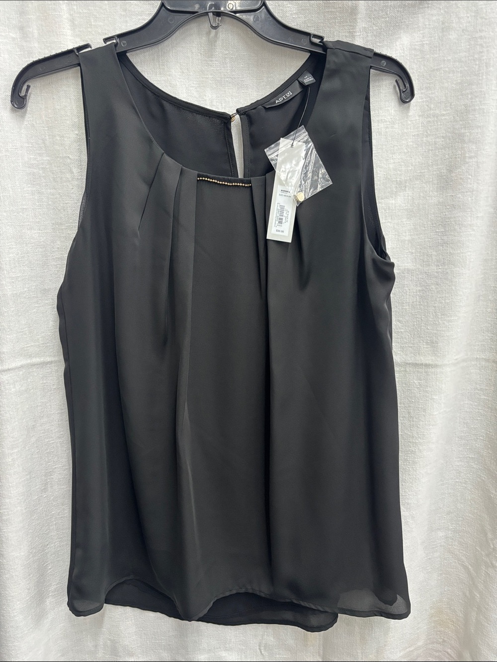 Apt. 9 Black Sleeveless Pleated Shell Top with Gold Accent